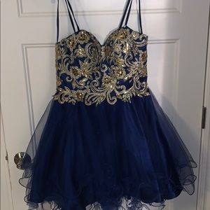 Navy and gold homecoming dress